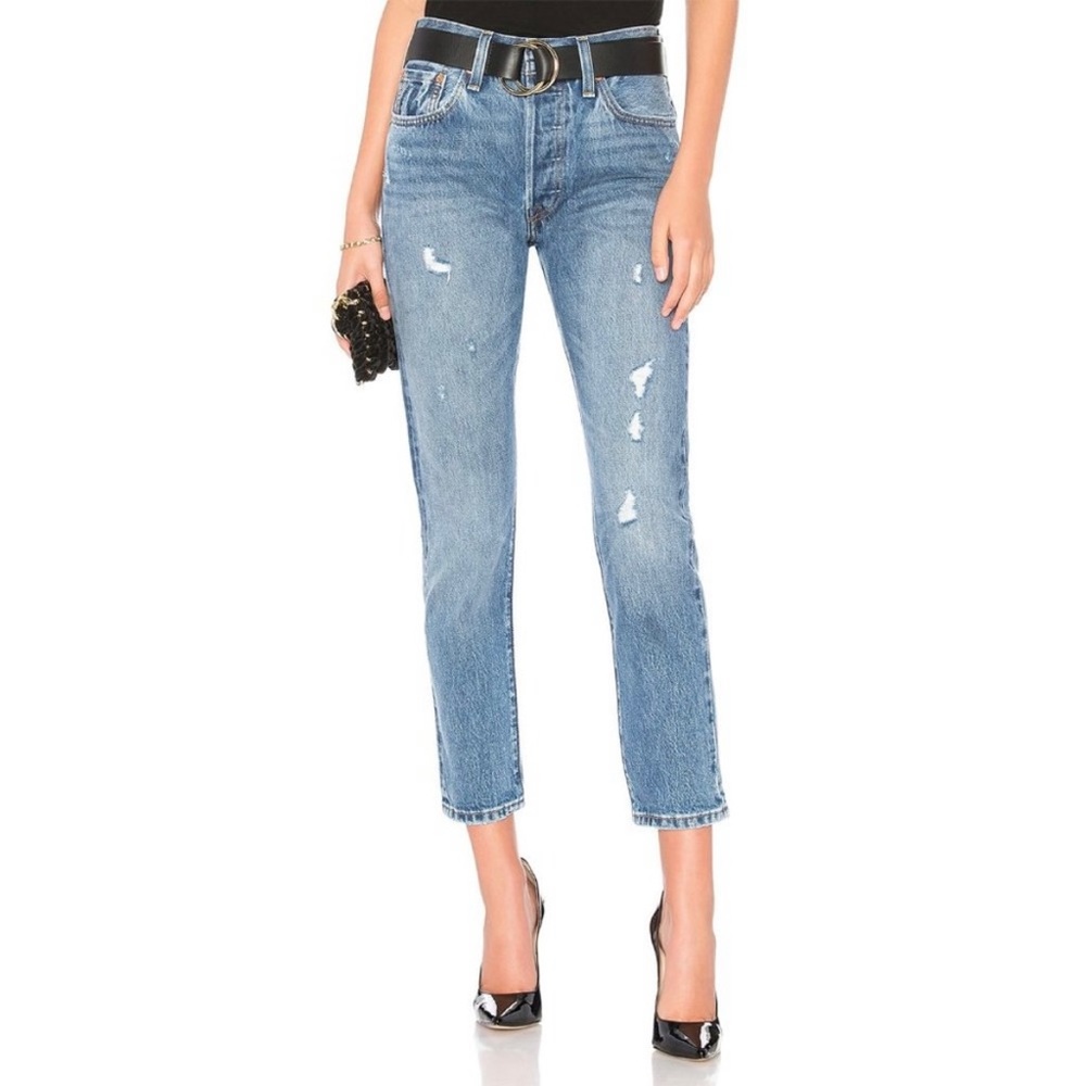 Levi's Wedgie Straight Jeans High Rise Medium Wash Before Dawn Distressed Sz 27